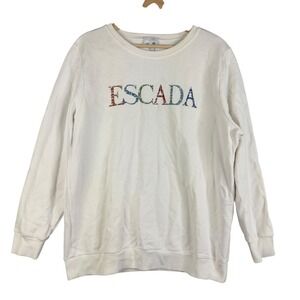 Escada Sport White‎ Cotton Blend Sweatshirt Crew neck Embroidered Logo Size L